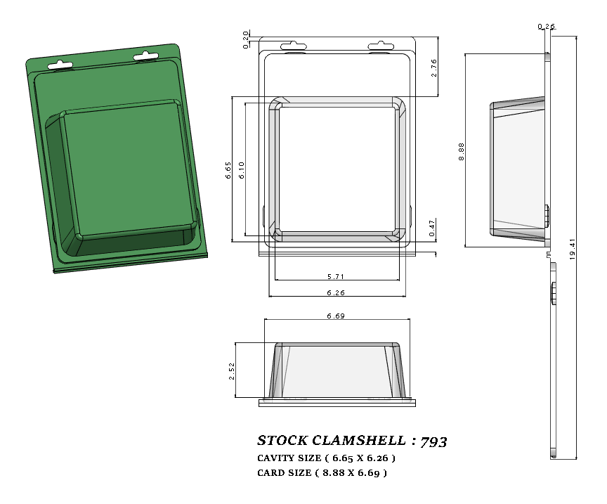 793 ( 6 1/4" x 6 5/8" x 2 1/2" ) -Stock Clamshell